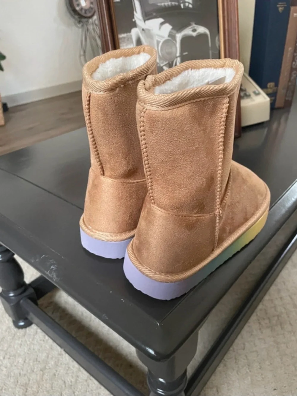 fabkids Tan Suede-Look Boots with Pink Platform Sole